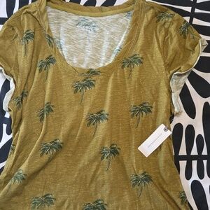 Anthropologie Palm Tree Print Olive Green Women's Top, NWT